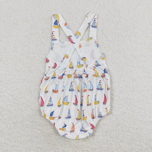 SR1061 Sailboat White Sleeveless Romper Baby Girl Boutique Outfits 20240401 RTS