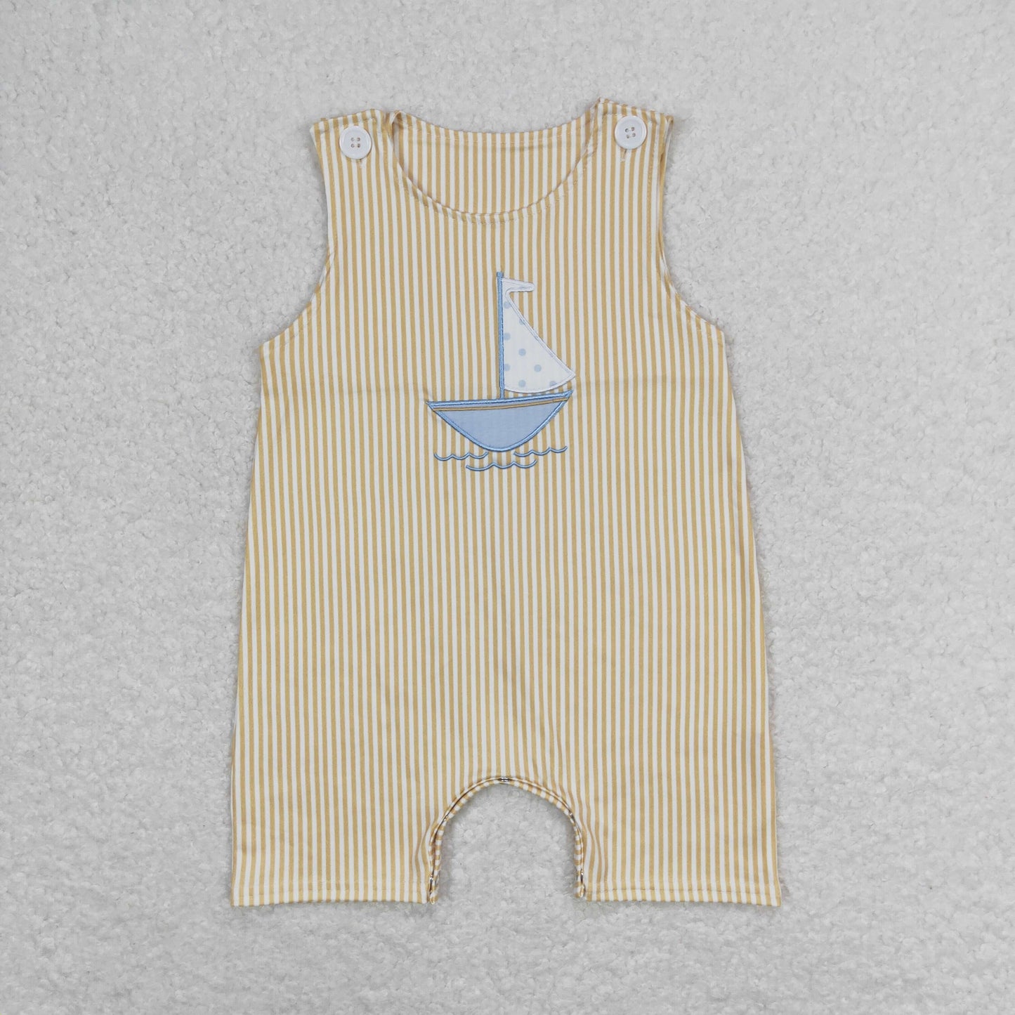 SR1062 Embroidered sailboat yellow striped vest romper high quality girls romper sleeveless
