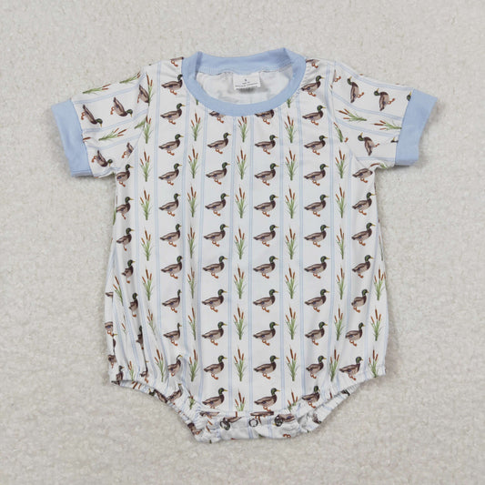 SR1067 Duck Hunting Blue Short Sleeve Boys Bubble Romper RTS US Free Shipping Over $100