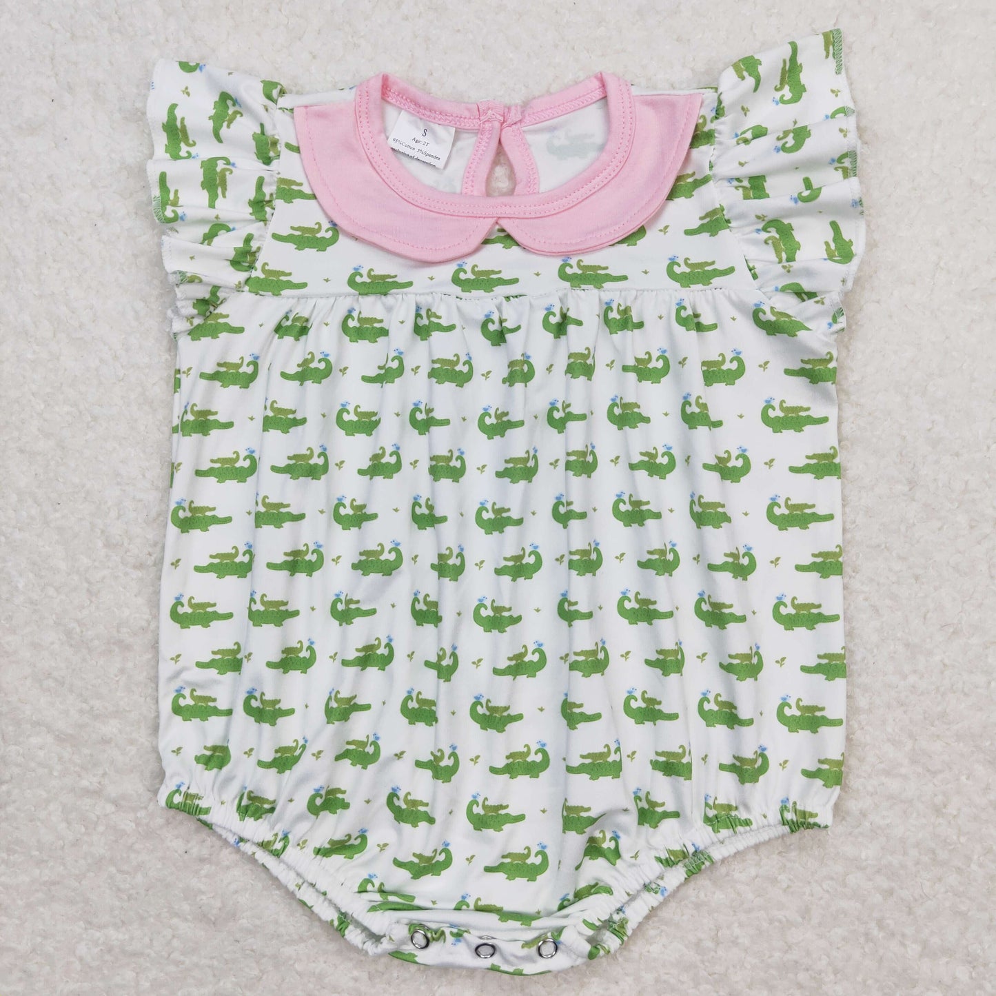 SR1068 crocodile pink doll collar flying sleeve girls bubble rompers RTS 202509