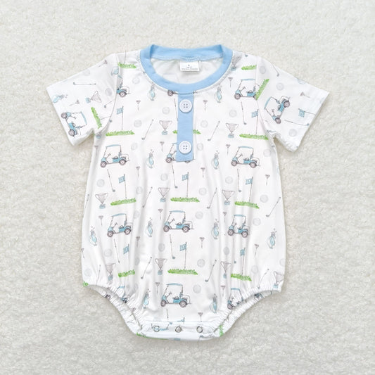 SR1070 Golf blue and white short sleeve onesie High quality newborn baby romper clothes set