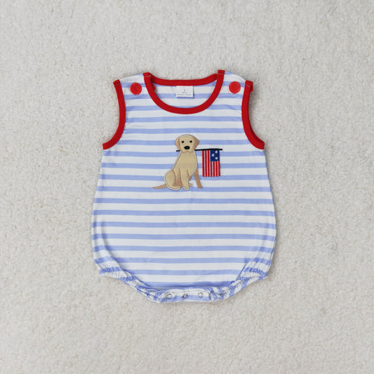 SR1080 Embroidered puppy flag striped vest romper high quality rompers for girls