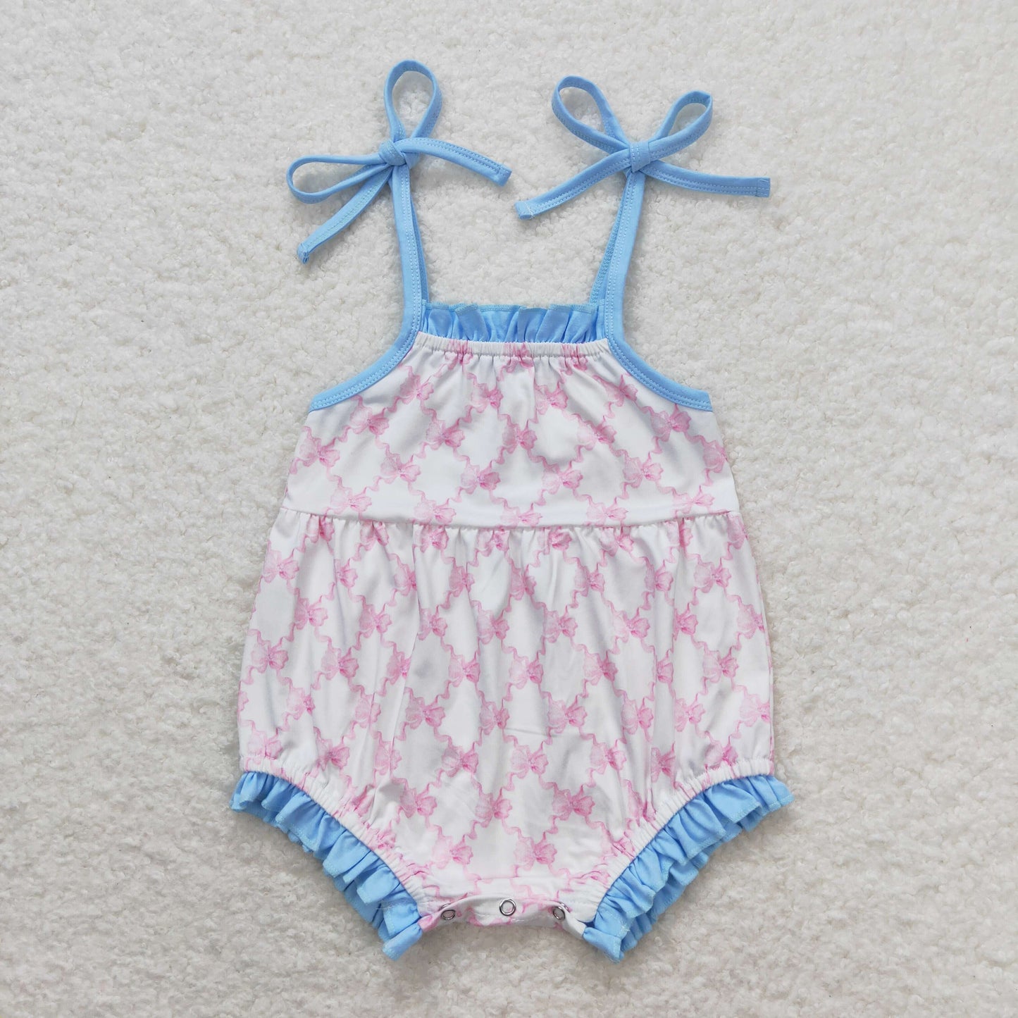 SR1086 Pink Blue Bows Ruffle Sleeveless Girls Bubble Romper 202404 RTS