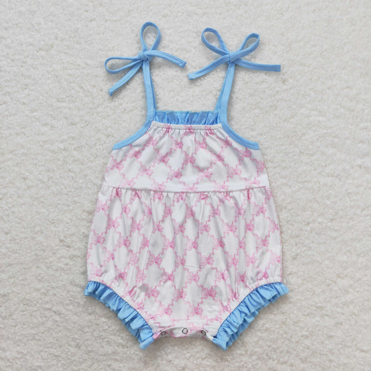 SR1086 Pink Blue Bows Ruffle Sleeveless Girls Bubble Romper 202404 RTS