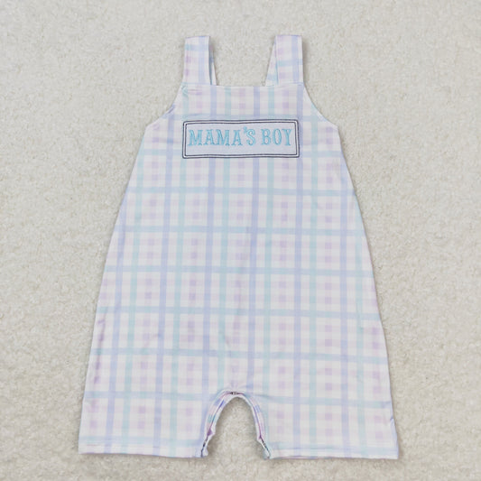SR1092 Embroidered Mama's Boy Colored Plaid Sleeveless Romper Baby Boy Boutique Outfits 202404 RTS
