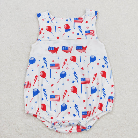SR1105 4th of July balloon flag star sleeveless romper girls bubble rompers 20240410 RTS