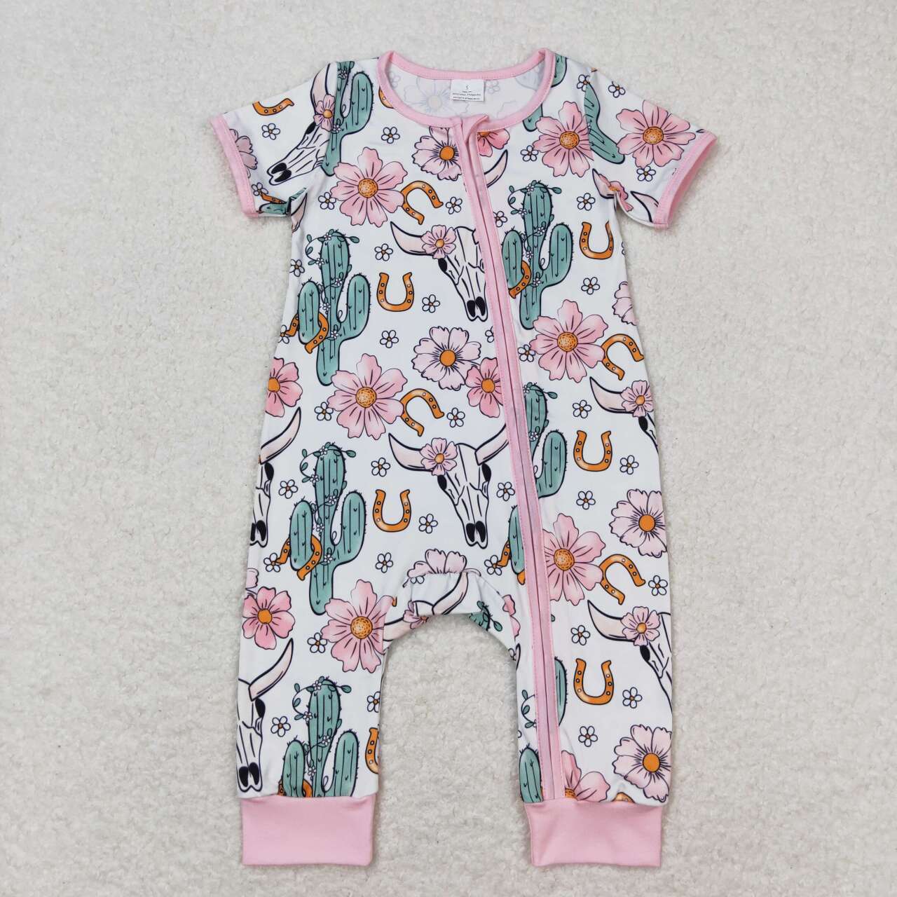 SR1109 Cactus Flower Pink Short Sleeve Zip Romper Baby Girl Boutique Outfits 202404 RTS