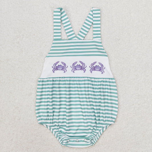 SR1118 Blue crab green striped vest romper High quality baby sweater romper