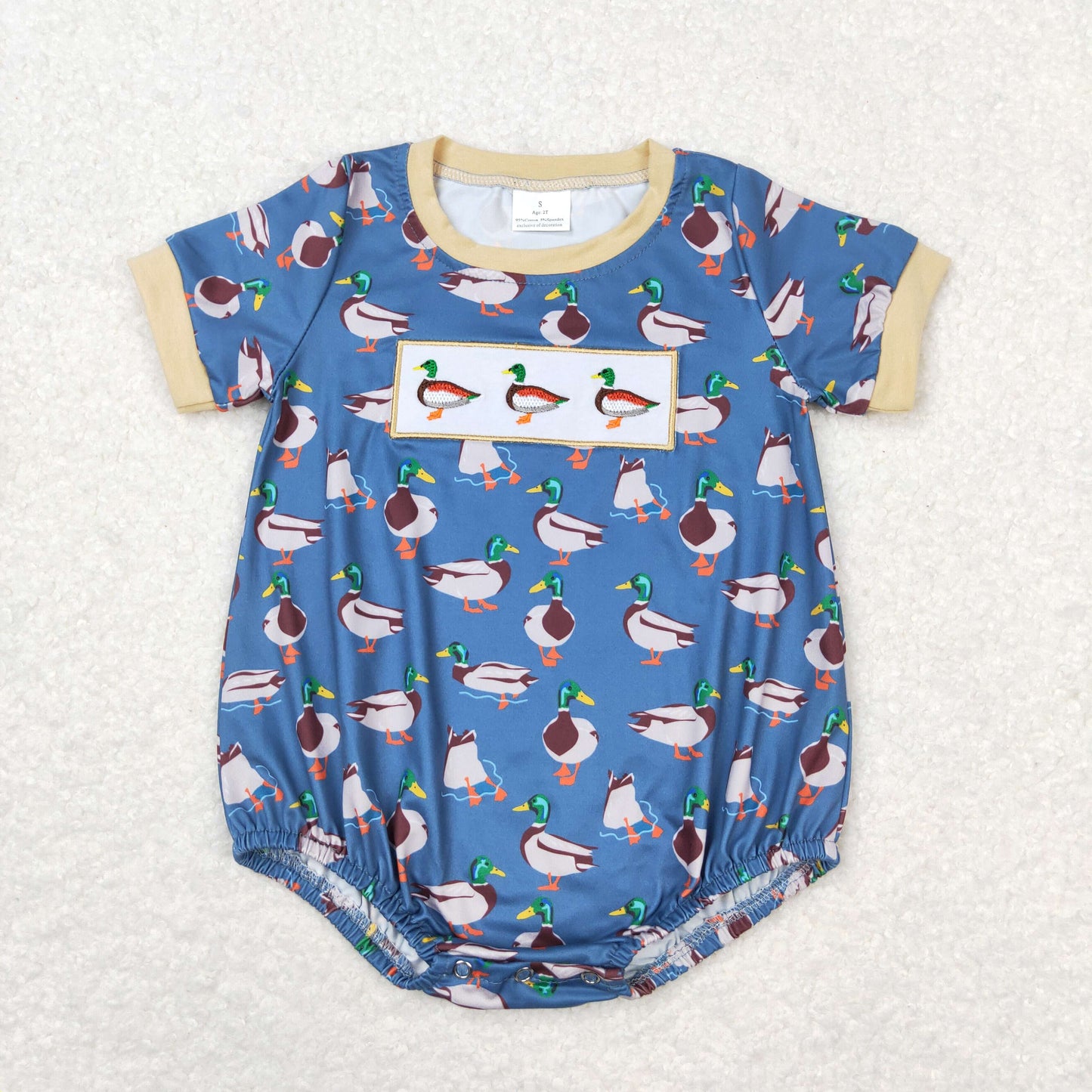SR1134 Embroidered Three Ducks Boy Blue Short Sleeve Romper Boutique Outfits 202404 RTS