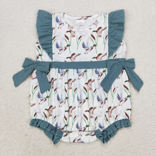 SR1140 Duck Haze Blue lace bow white vest romper high quality baby rompers jumpsuit