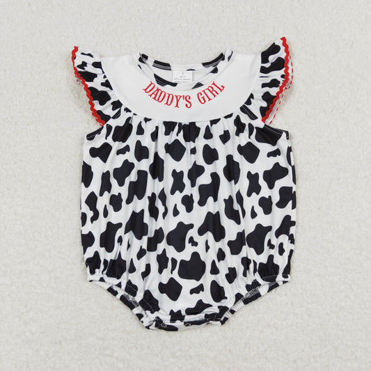 SR1146 Daddy's Girl Cow Print Fly Sleeve Girls Bubble Romper 20240401 RTS