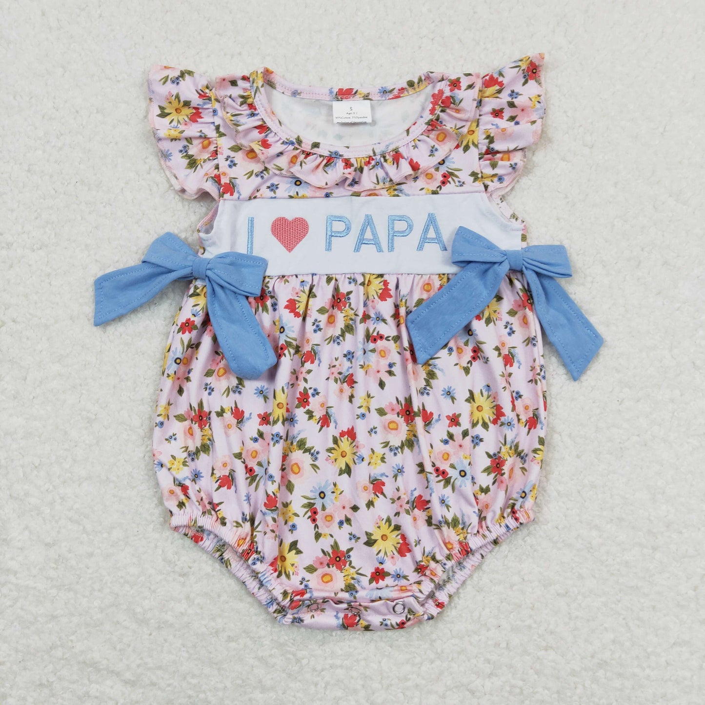 SR1162 Embroidered I love papa blue bows flower fly sleeve romper girls romper baby 20240402 RTS