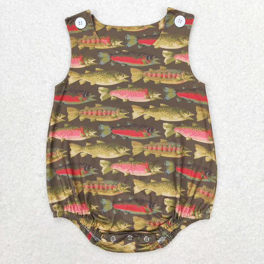 SR1165 Fish print Army green vest romper High quality baby rompers clothes