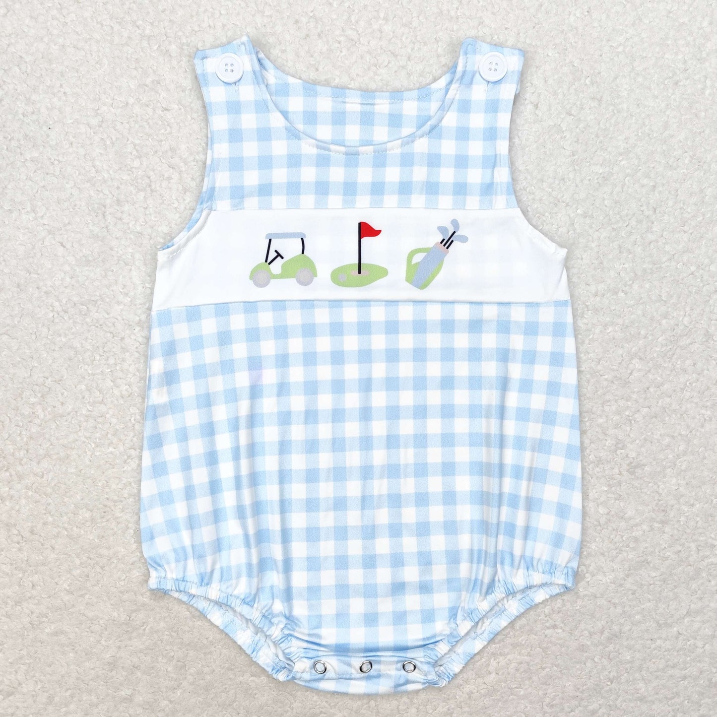 SR1176 Golf tour car Blue checked vest romper High quality baby rompers wholesale