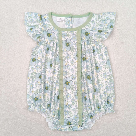 SR1180 Blue flower Green Lace vest romper High quality wholesale kids jumpsuit romper girl