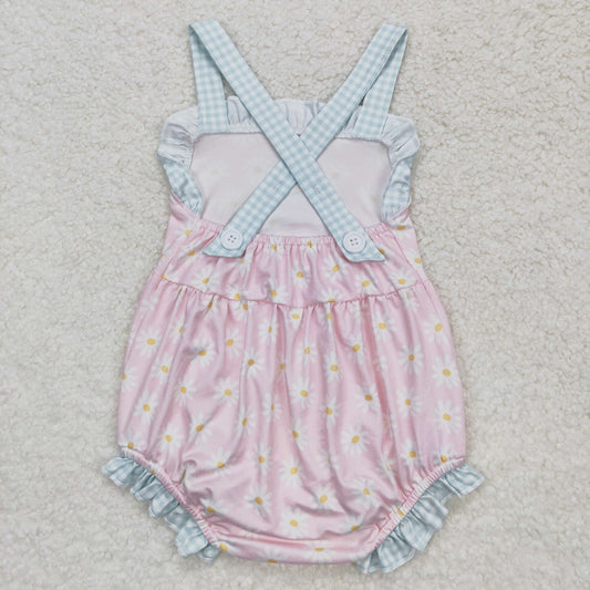 SR1182 Flower Blue Plaid Ruffle Sleeveless Girls Bubble Romper RTS 202508