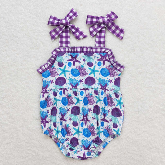 SR1184 Starfish Purple Plaid  Sleeveless Girls Bubble Romper RTS 202508