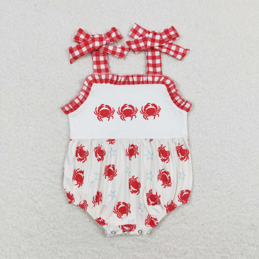 SR1185 Crab Star Red and white check lace beige camisole romper high quality wholesale cute girls in jumpsuits