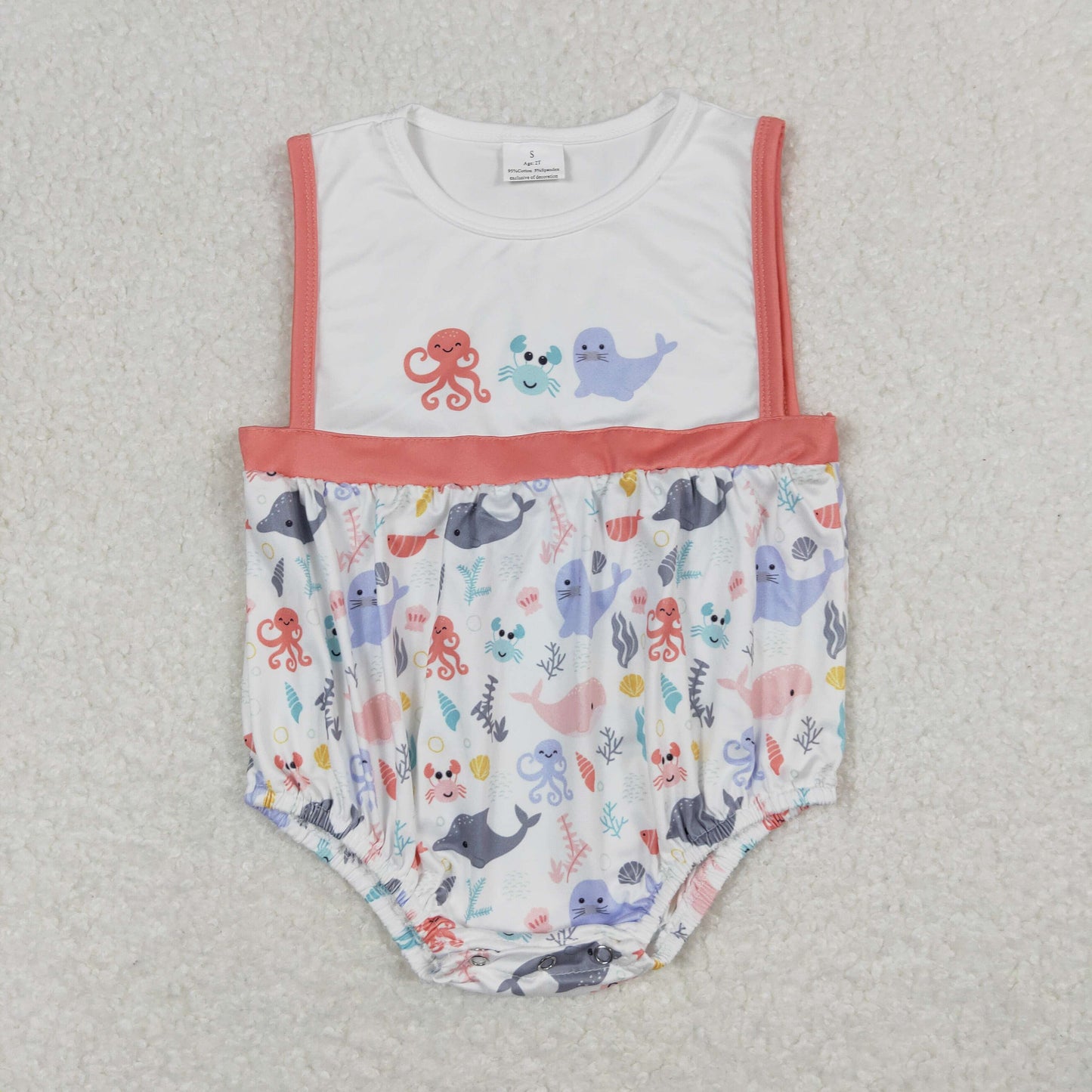 SR1188 Octopus Crab Seal Brick Red White Sleeveless Boys Bubble Romper RTS 202508