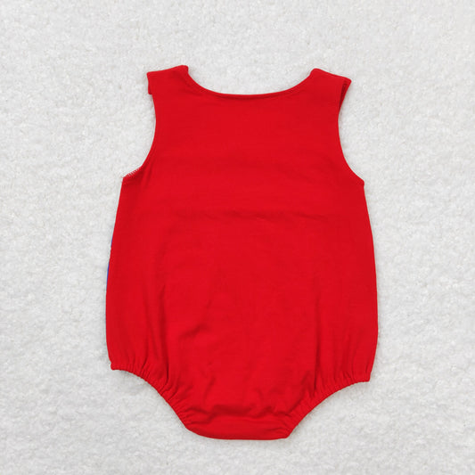 SR1194 4th of July Baseball Flag Blue Sleeveless Romper Baby Boys Boutique Outfits 202404 RTS