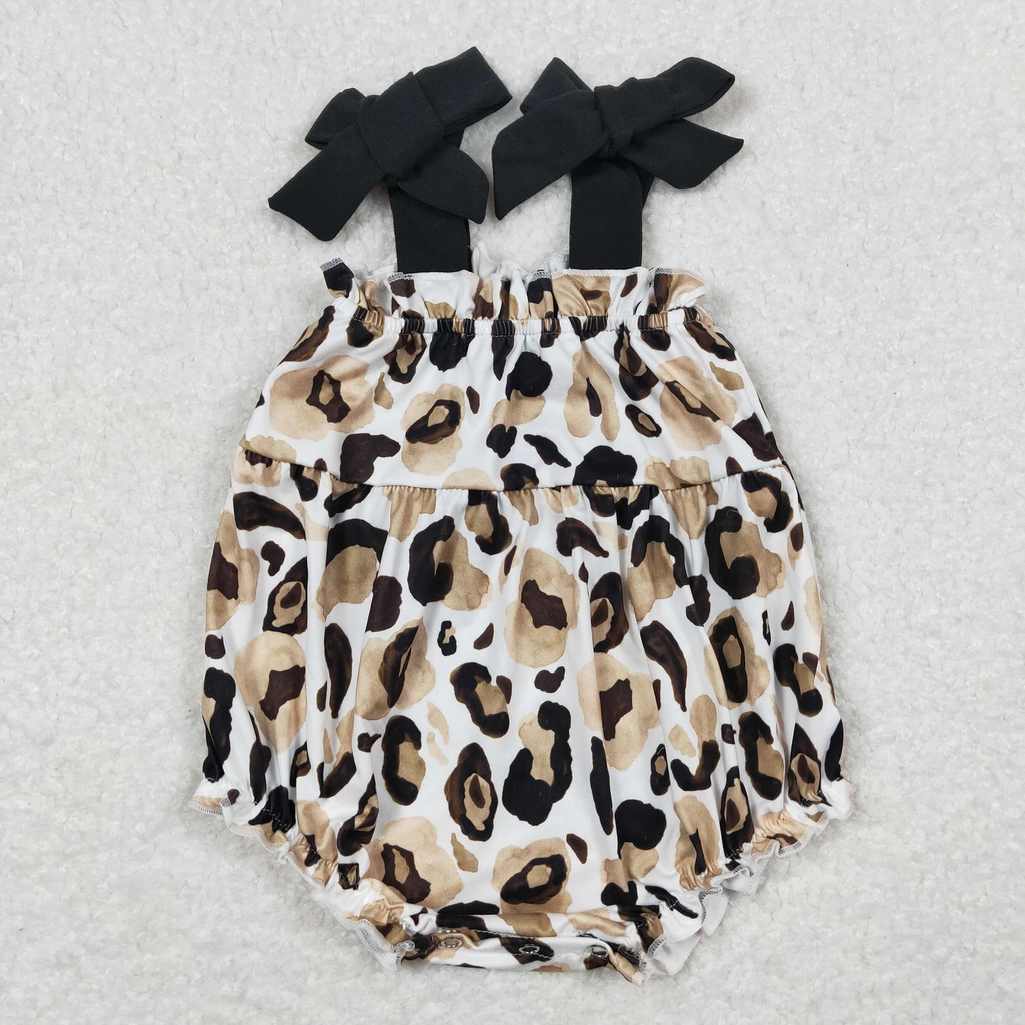 SR1198 Leopard Black Ruffle Halter Girls Bubble Romper RTS 202508