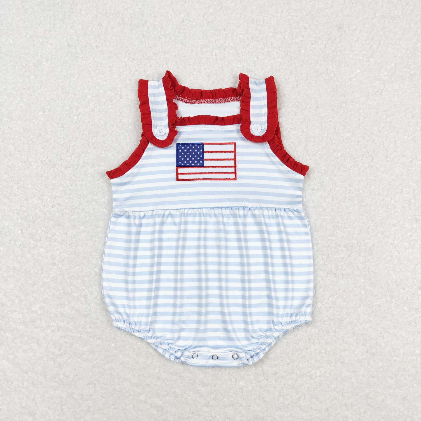 SR1210 Embroidered flag Blue stripe Red lace vest romper high quality girls summer romper