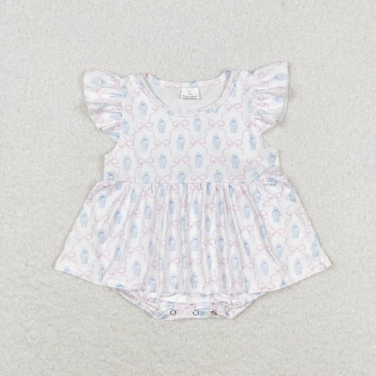 SR1217 Bottle bow pink white vest romper High quality 5-12 girls romper