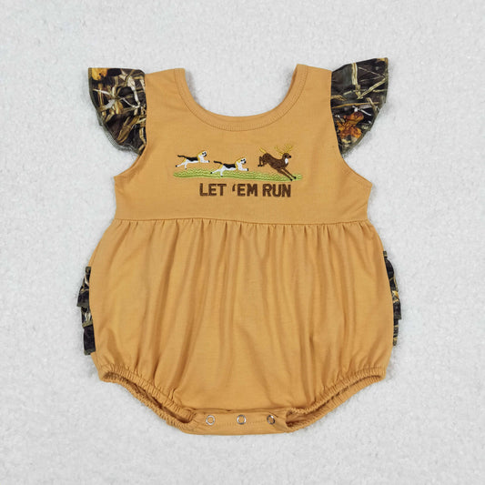 SR1219 let run embroidered puppy elk light brown vest romper High quality wholesale baby rompers cotton