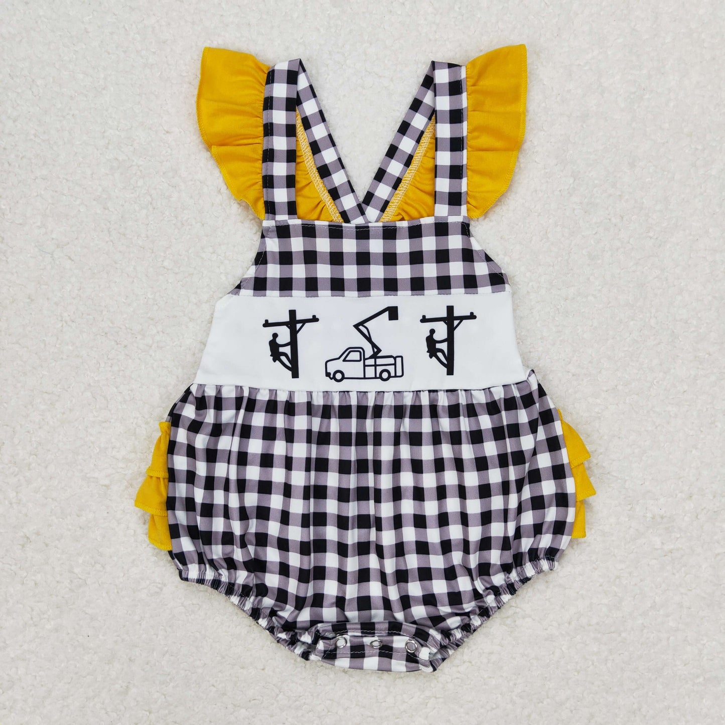 SR1222 Pole repairman lace black and white checked vest romper high quality baby rompers