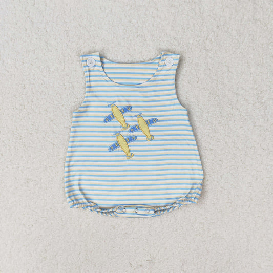 SR1228 Embroidered airplane yellow striped vest romper high quality kids romper romper girl