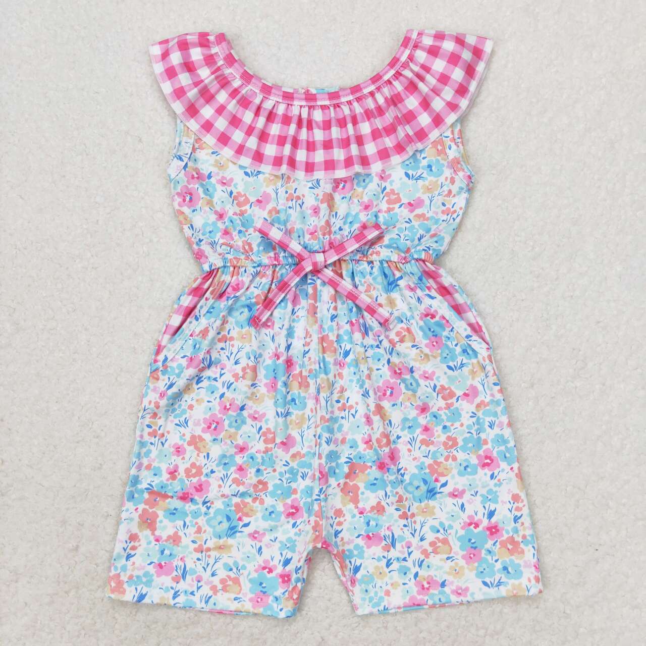 SR1244 Flowers floral Rose red check lace sleeveless romper High quality baby romper for baby