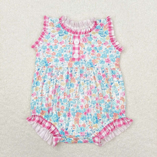 SR1245 Floral rose red check lace vest romper high quality wholesale girls rompers