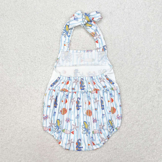 SR1247 Seahorse Octopus starfish striped vest romper High quality zipper baby rompers 2 way zip