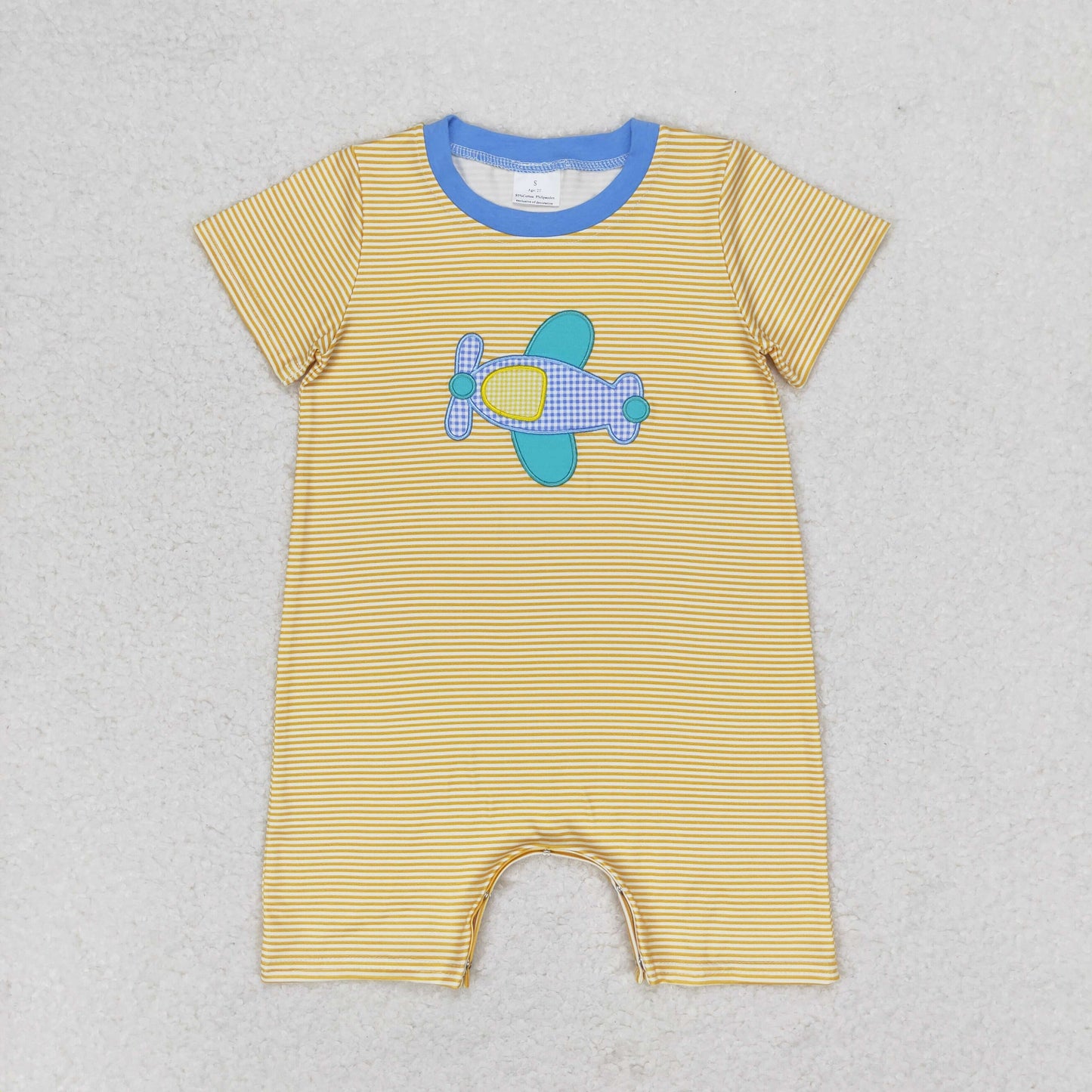 SR1264 Embroidery aircraft striped yellow short sleeve romper high quality wholesale baby clothes romper