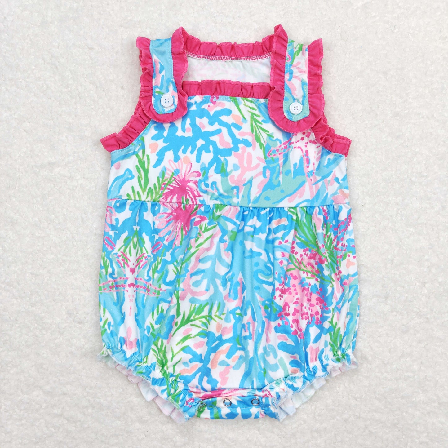 SR1292 starfish seaweed Rose red ruffle sleeveless romper girls boutique outfits 20240411 RTS