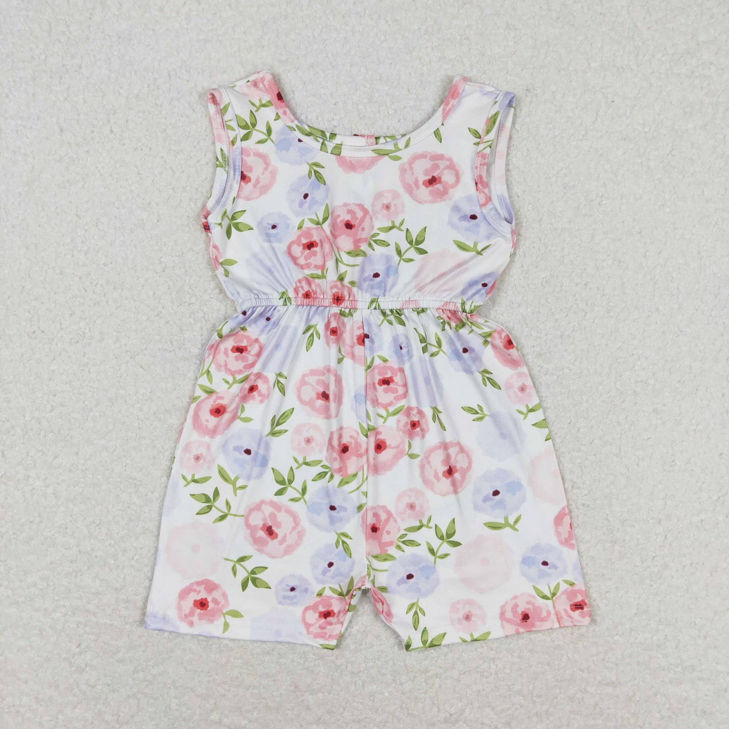 SR1311 Pink blue flowers sleeveless romper High quality toddler girls rompers sweet