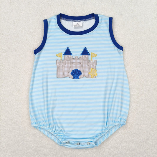 SR1318 Embroidered blue shell Stars Castle striped vest romper high quality baby rompers cotton