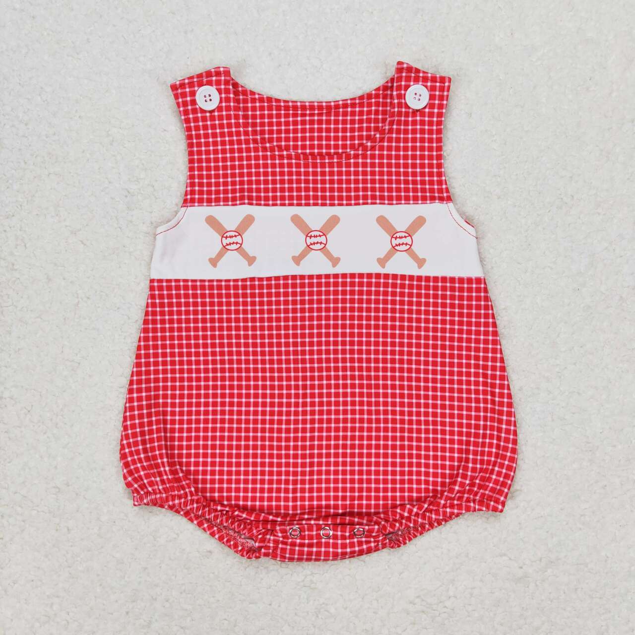 SR1338 Baseball red plaid vest romper High quality free baby rompers