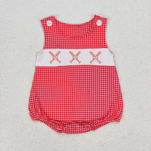 SR1338 Baseball red plaid vest romper High quality free baby rompers