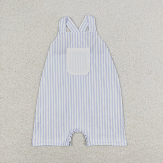 SR1362 Blue and white striped pocket strap romper High quality wholesale rompers for baby girl
