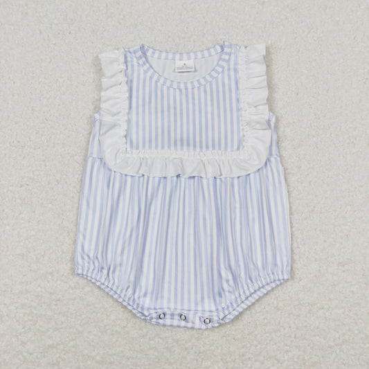 SR1363 Lavender striped lace romper high quality wholesale bubble romper baby