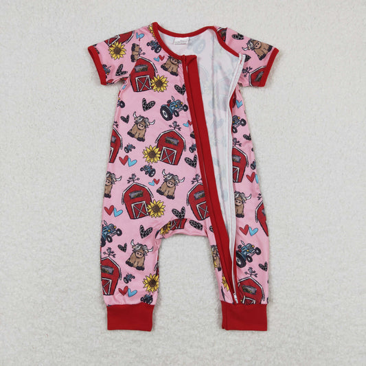 SR1368 Love house Cow Red Zippy Romper Baby Girl Boutique Outfits 20240401 RTS