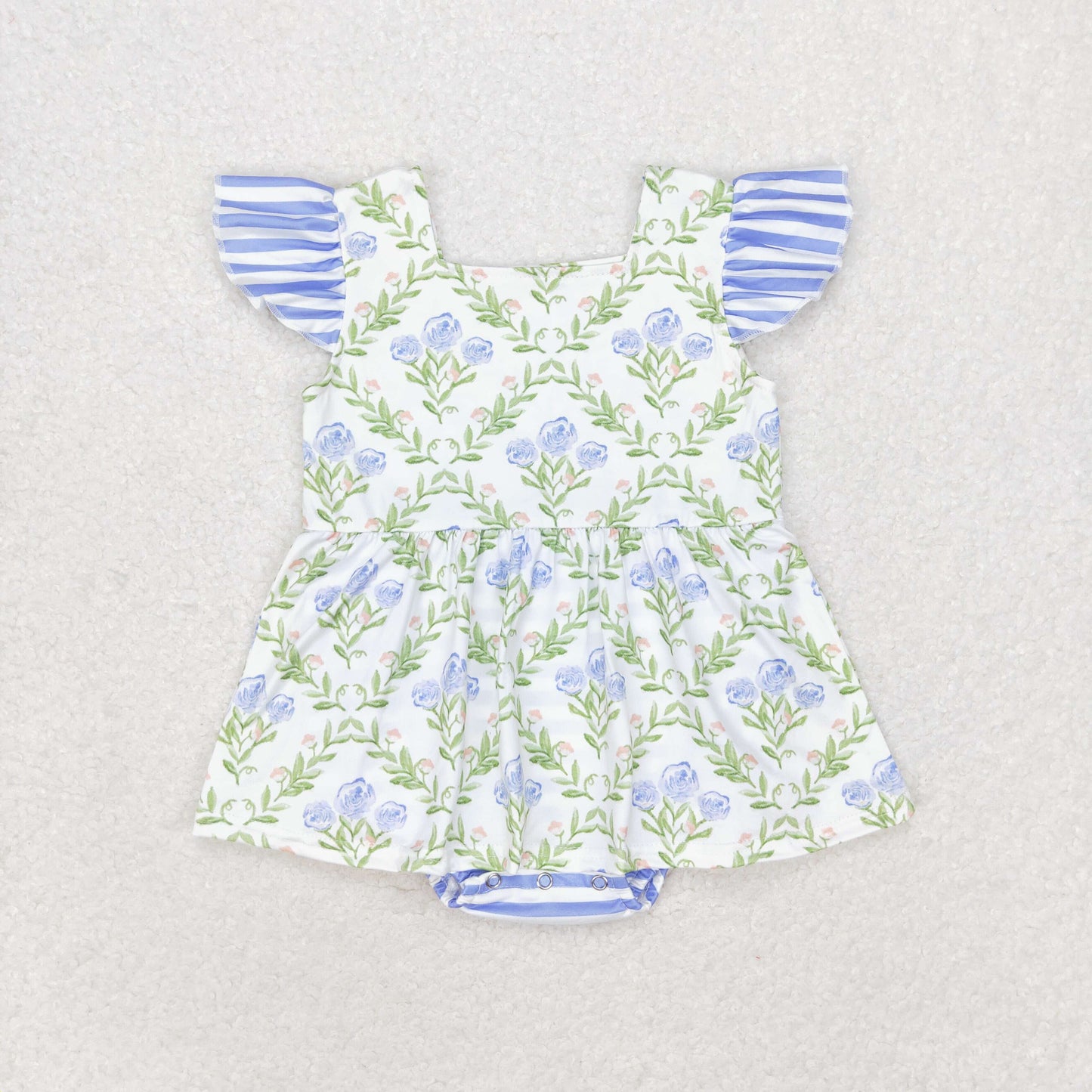 SR1371 floral blue and white checked lace vest romper high quality wholesale baby romper set