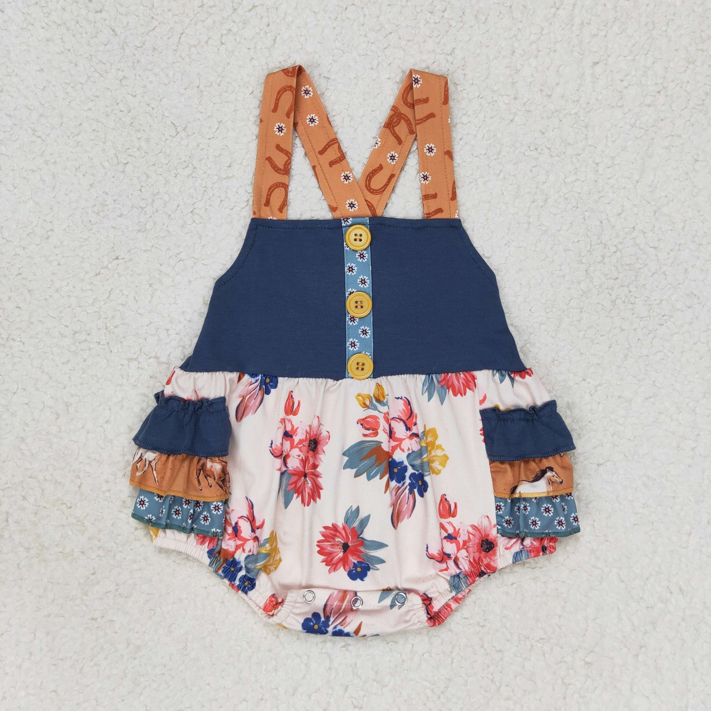 SR1394 Floral steed patterned lace vest romper high quality newborn baby romper