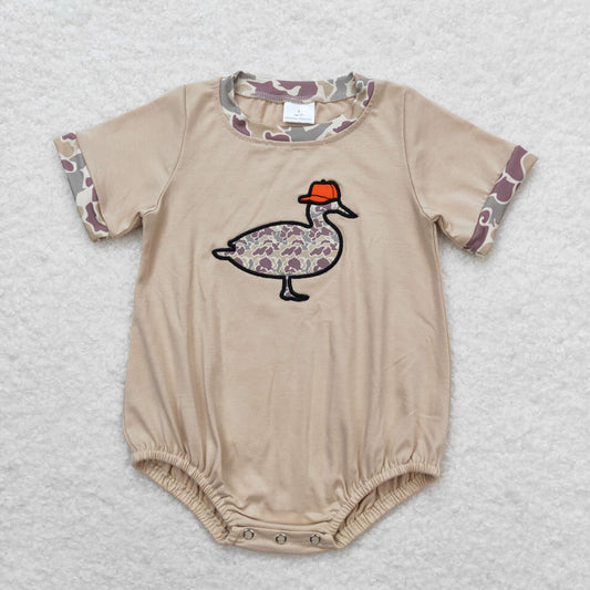 SR1403 Embroidered camo hat duck hunting brown short sleeve romper boys boutique romper 202505 RTS