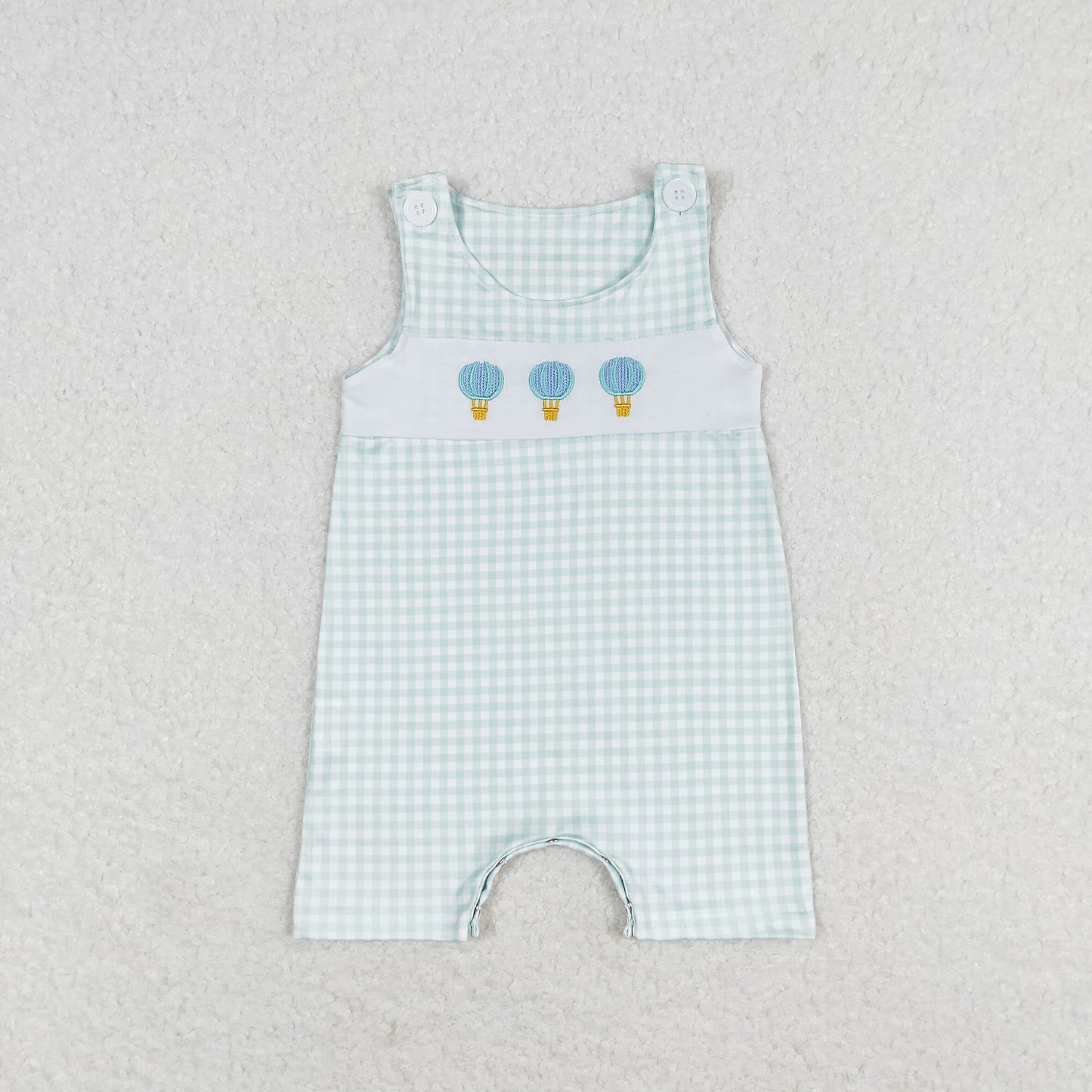 SR1405 Embroidery hot air balloon plaid sleeveless onesie High quality heavy romper baby