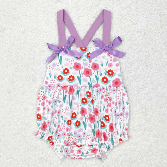 SR1417 NO MOQ flowers purple lace bow vest romper western clothes