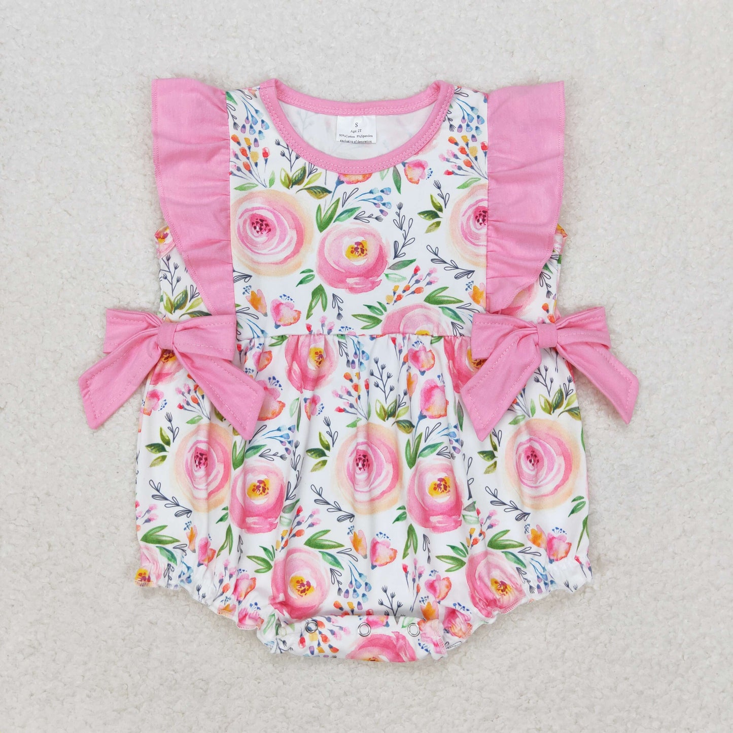 SR1420 Floral pink lace bow vest romper high quality baby girl romper
