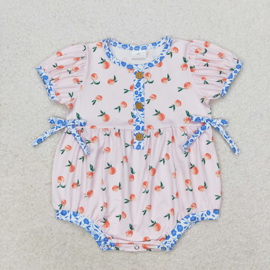 SR1425 Peach blue floral pink short sleeve romper High quality baby girl romper dress