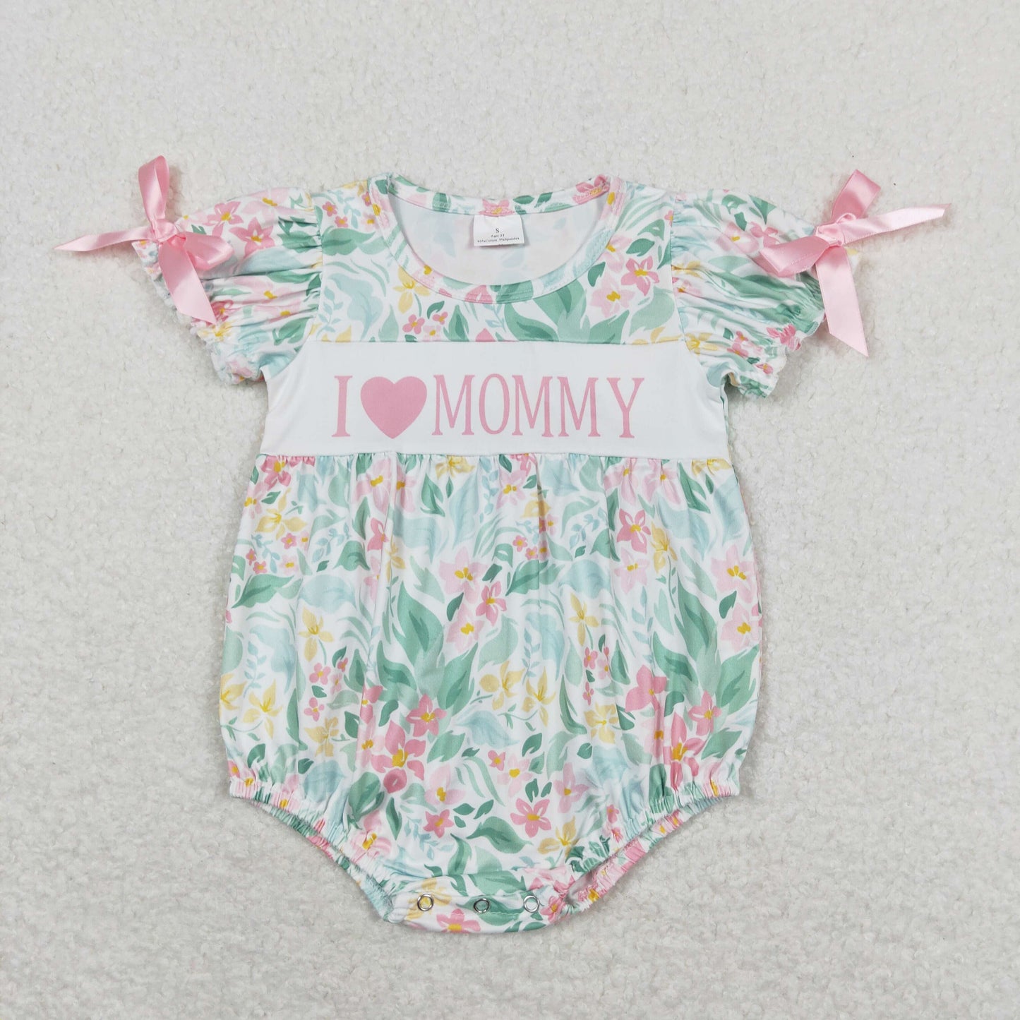 SR1471 i love mommy green pink flower leaf short-sleeved romper baby girl romper